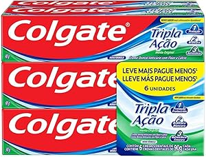 Colgate Creme Dental Tripla Ação Menta 90G Pacote Com 6 Unidades