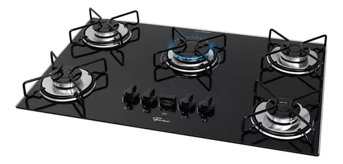 Cooktop 5 Bocas Fischer 5q Fit Line Gás Esmaltada Cor Preto