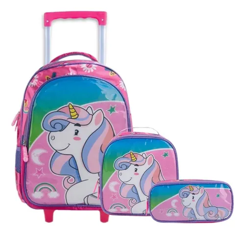 Kit Mochila Rodinhas Infantil Meninas Escolar Unicórnio