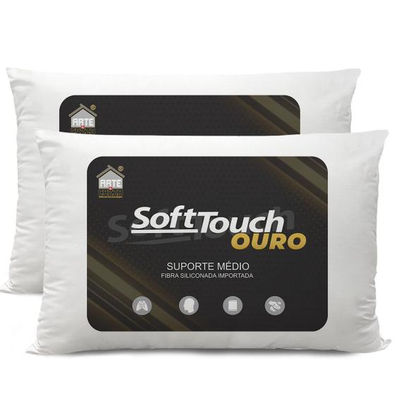 Kit 2 Travesseiro Soft Touch Ouro Antialérgico Lavável Fibra Inteligente - Arte & Cazza