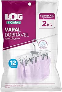 Ordene - Varal Dobrável com 12 Prendedores, Cor Branca e Cinza, Linha Log