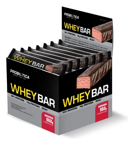Whey Bar 24 Un - Probiótica Sabor Morango