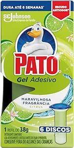 Pato Desodorizador Gel Adesivo 1 Refil Citrus, Limpeza Banheiro, Vaso Sanitário Limpo e Perfumado, 6 Discos