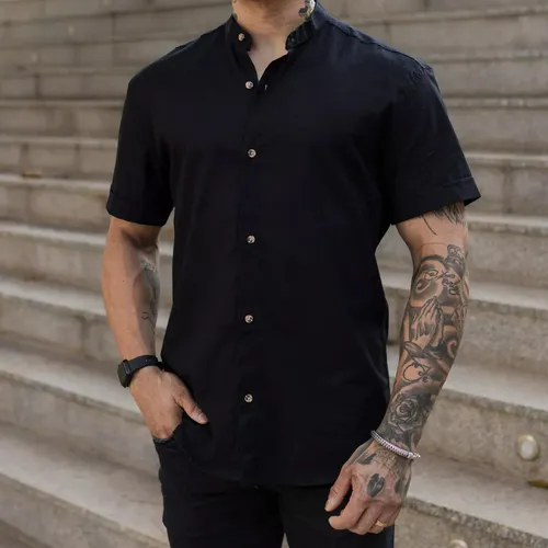 Camisa Social Masculina Manga Curta Gola Padre Casual