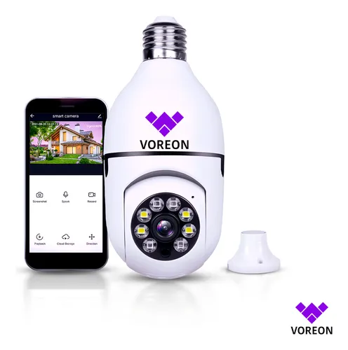 Câmera De Segurança Voreon Lâmpada Ip Wifi App Yoosee Espiã 360º Com Visão Noturna Interna Externa Cor Branco