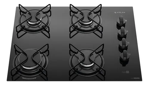 Cooktop 4 Bocas Atlas Agile Up Mesa Vidro Mega Chama Bivolt