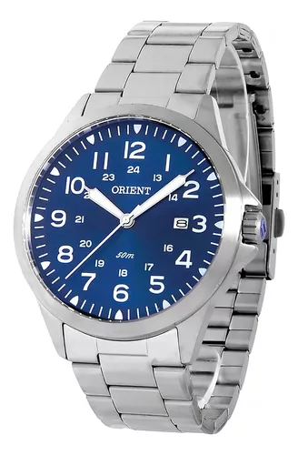 Relógio Orient Eternal MBSS1380 Cor Prateado com Fundo Azul