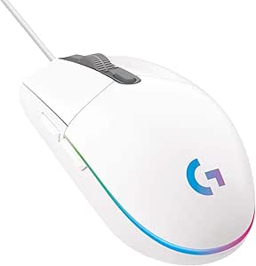 Mouse Gamer Logitech G203 LIGHTSYNC RGB, Efeito de Ondas de Cores, 6 Botões Programáveis e Até 8.000 DPI - Branco