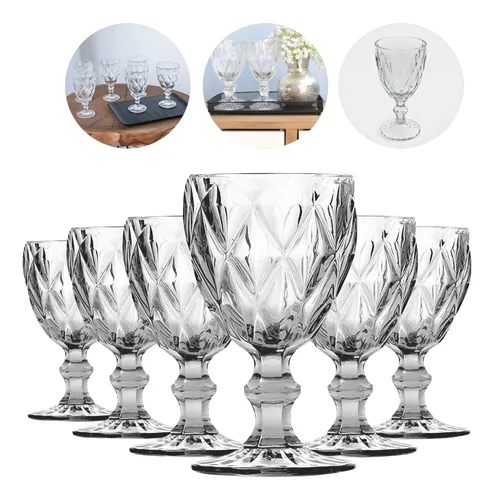 Jogo 6 Taças Diamante Vidro 340ml Copo Diamond Moderno Luxo