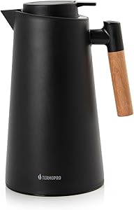 Garrafa Térmica Princess 1L Termopro Preta com Cabo em Madeira para Café Chá Quente e Bebidas Frias