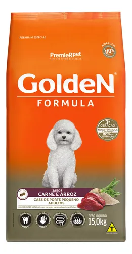 Ração Golden Fórmula Mini Bits para Cães Adultos de Pequeno Porte Sabor Carne e Arroz 15kg