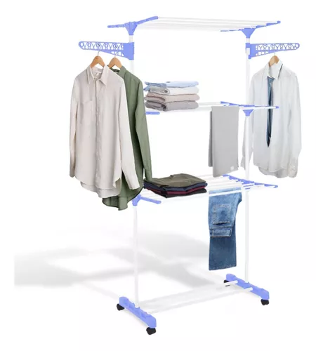 Varal De Chão Grande De Roupas 3 Andares Dobrável Cor Azul Kontuz 170 cm