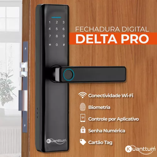 Fechadura Eletronica Digital Com Biometria Senha Kuanttum Delta pro Tuya Wi-fi
