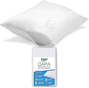 Capa Protetora de Travesseiro - Não faz ruído - Percal 200 Fios 100% algodão Repelente à água - Branco - Nap - 50x70cm