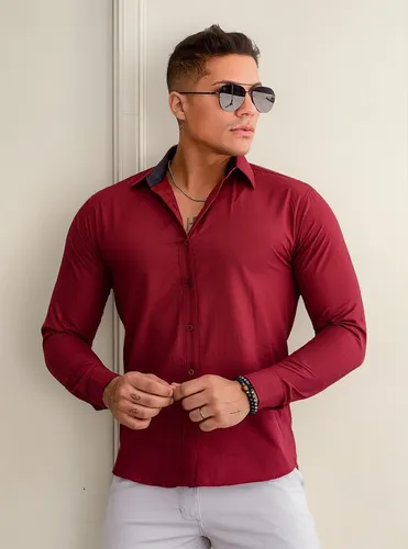 Camisa Slim Manga Longa Social Masculina Sem Bolso Executivo