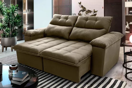 Sofá Retrátil Reclinável Verona 1,80m Suede Velut Bege Molas no Assento - King House