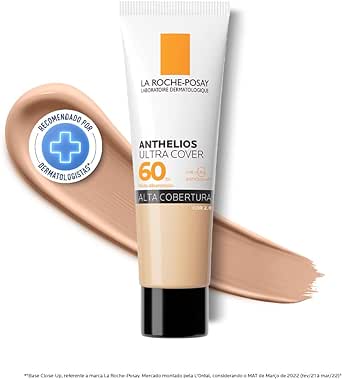 La Roche-Posay, Ultra Cover, Protetor Solar com Cor e Performance de Maquiagem, 12h de cobertura de base em uma única camada, Textura Fluida, Oil free, Toque Seco, FPS60, 40g
