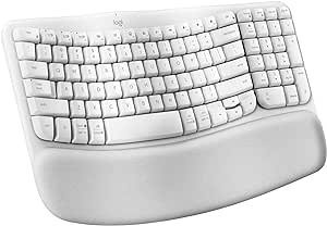 Teclado Ergonômico sem fio Logitech Wave Keys com Design Ondulado, Suporte para Descanso de Pulso Acolchoado, Bluetooth ou Receptor USB Logi Bolt, Compatível com Windows/Mac e Layout US - Branco
