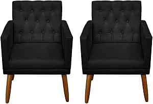 Jogo 2 Poltronas Confortável Para Sala Pequena MOBLAN decor (PRETO)