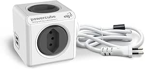 ELG, PWC-X4U/3M, PowerCube com Extensor USB, Filtro de Linha, Multiplicador 4 Tomadas Bivolt com 2 Portas USB 2.4A, Disjuntor Integrado de 10A, Cabo 3m, Cinza