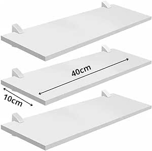 PRAT.K Kit 3 Prateleiras Brancas 1,5x10x40 cm – Com Bucha (Decorare), Compactas e Versáteis