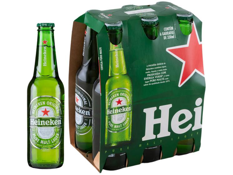Cerveja Heineken Premium Puro Malte Lager - Pilsen 6 Garrafas Long Neck 330ml