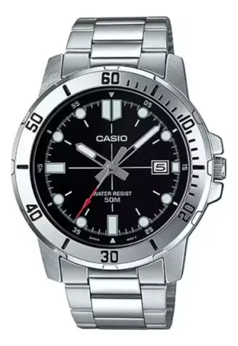 Relogio Casio Masculino Mtp-vd01d 1evu Prateado Preto Correia Prata Bisel Prata