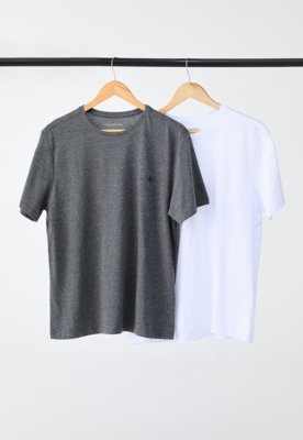Kit 2pçs Camiseta Dudalina Básica Branca/Cinza