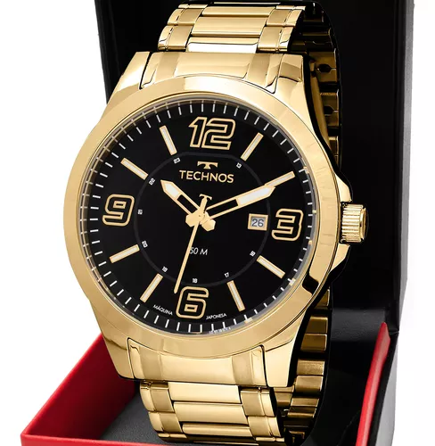 Relógio Dourado Masculino Technos Performance Racer Cor Do Fundo Preto