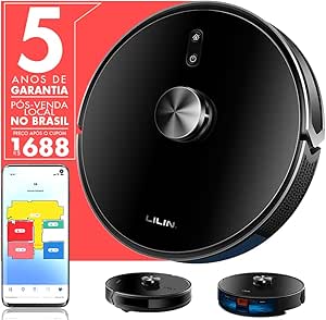 LILIN Robô aspirador de pó X6, Navegação e mapeamento LIDAR, 110/220V Bivolt, Aspirador e esfregão 3 em 1, Mapeamento de vários pisos, Autocarregamento, Conexão WiFi, Funciona com Alexa