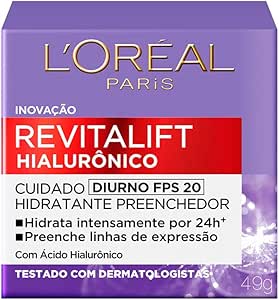 L'Oréal Paris Creme Facial Anti-Idade com Ácido Hialurônico Revitalift Diurno FPS 20, 49g