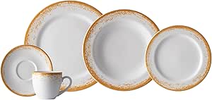 Serviço de Jantar e Chá 30 Peças em Porcelana, Decoração Névoa Mostarda, Porcelana Schmidt