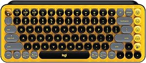 Teclado Mecânico sem fio Logitech POP Keys com teclas Emoji Personalizáveis, Design Compacto Durável, Conexão USB ou Bluetooth - Amarelo Blast