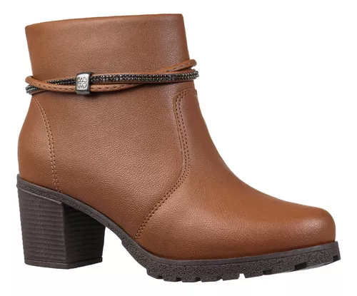 Bota Casual Cano Curto Zíper Salto Médio Macio Detalhe Gigil